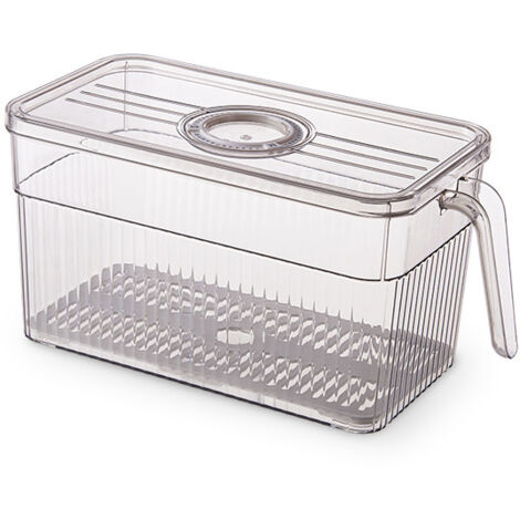 Ahlsen Caja de almacenamiento para refrigerador, juego de 1, caja de almacenamiento para refrigerador con tapa y asa, contenedores de almacenamiento para refrigerador de frutas y verduras, organizador