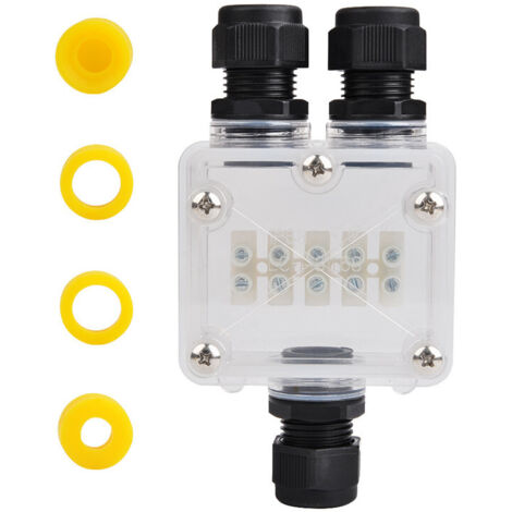 Ahlsen Caja de conexiones, conector impermeable IP68, caja de conexiones impermeable de 3 vías, caja de conexiones para cable Ø 4 a 14 mm, iluminación LED, panel de visualización