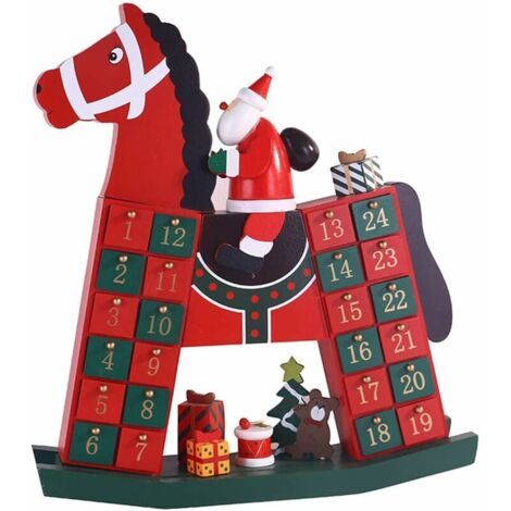 Ahlsen Calendario de adviento, calendario de adviento de madera, Papá Noel y caballo de madera, decoración, calendario de adviento navideño, decoración navideña