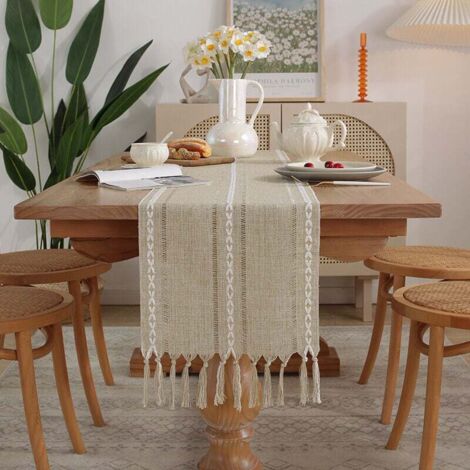 Ahlsen Camino de mesa de lino rústico con borla hecha a mano, estilo granja, 160cm de largo, para decoración de fiesta, comedor, 160x33cm