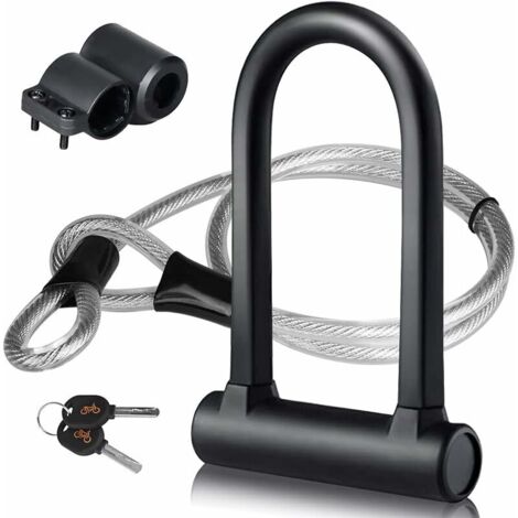 Ahlsen Candado para bicicleta en forma de U con candado de cable flexible y soporte resistente