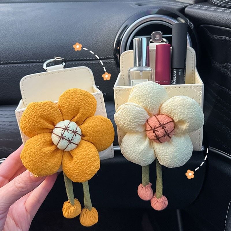 Car Air Vent Storage, Auto Leather Organizer Tidy Pocket Holder for Sunglasses, Phone, Coins, Keys (Flower), 2 Pack - Ahlsen