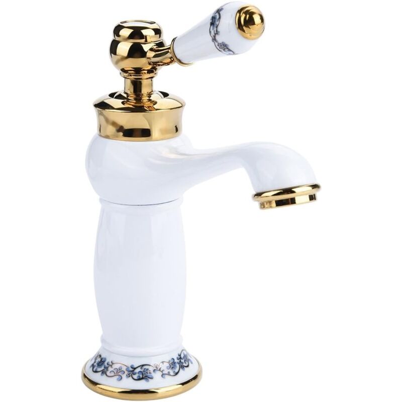 Ahlsen Céramique Antique Laiton Robinet Lavabo De La Salle De Bains Robinet Bleu Et Blanc En Porcelaine À Long Cou Vintage Robinet Mitigeur Évier