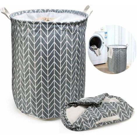 Ahlsen Cesta de lavandería grande, cesta de lavandería plegable, cestas de lavandería con cordón, bolsa de lavandería plegable, cestas de lavandería plegables de gran capacidad (gris)