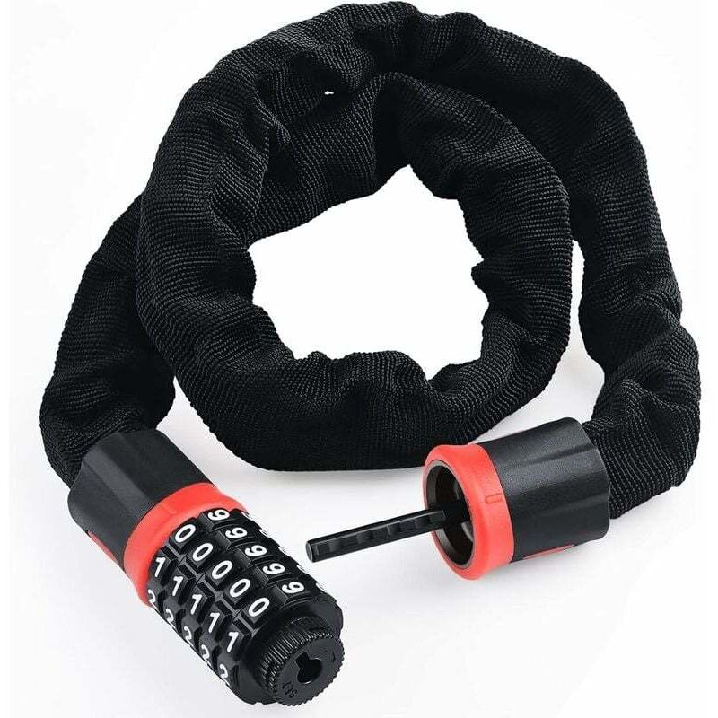 Ahlsen - Chaîne Antivol Vélo à Code, Cadenas de Vélo à 5 Chiffres, 5.5mm x 90cm Alliage de Zinc Serrure à Combinaison, Rouge