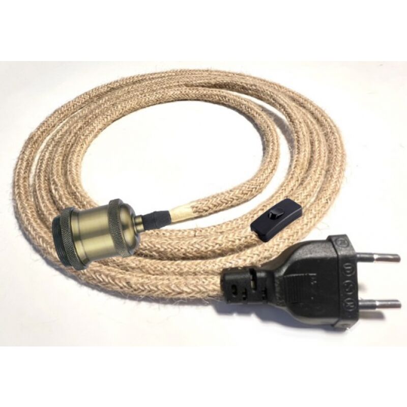 Ahlsen - Chandelier Hemp Rope Cable 1.8m, E27 Socket Switch with Bulb Cord Wire, for diy Pendant Lamp, Industrial Pendant Light, Chandelier Socket,