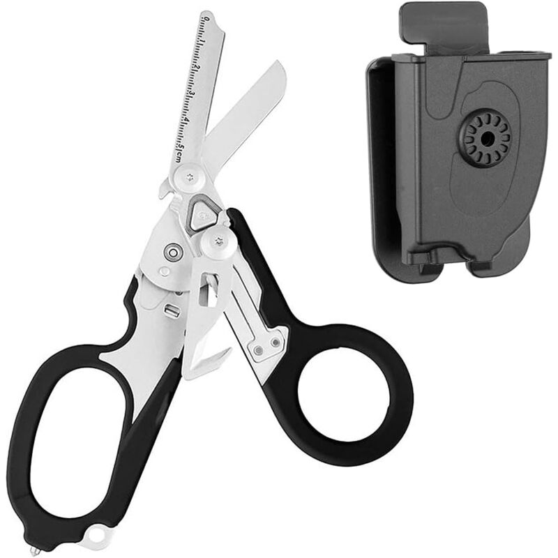 Ahlsen - Ciseaux Avec Etui, 6 en 1 Ciseaux Secours Pliant Response, Multifonctions Ciseaux Sauvetage avec Coupe Ceinture,Brise Vitre pour Une