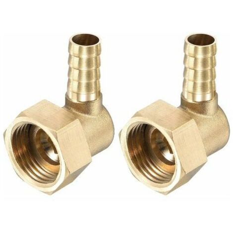 Ahlsen Codo de latón para manguera, conector de manguera de rosca hembra de 10mm x G1/2 con tuerca de unión para agua, combustible, aire, paquete de 2