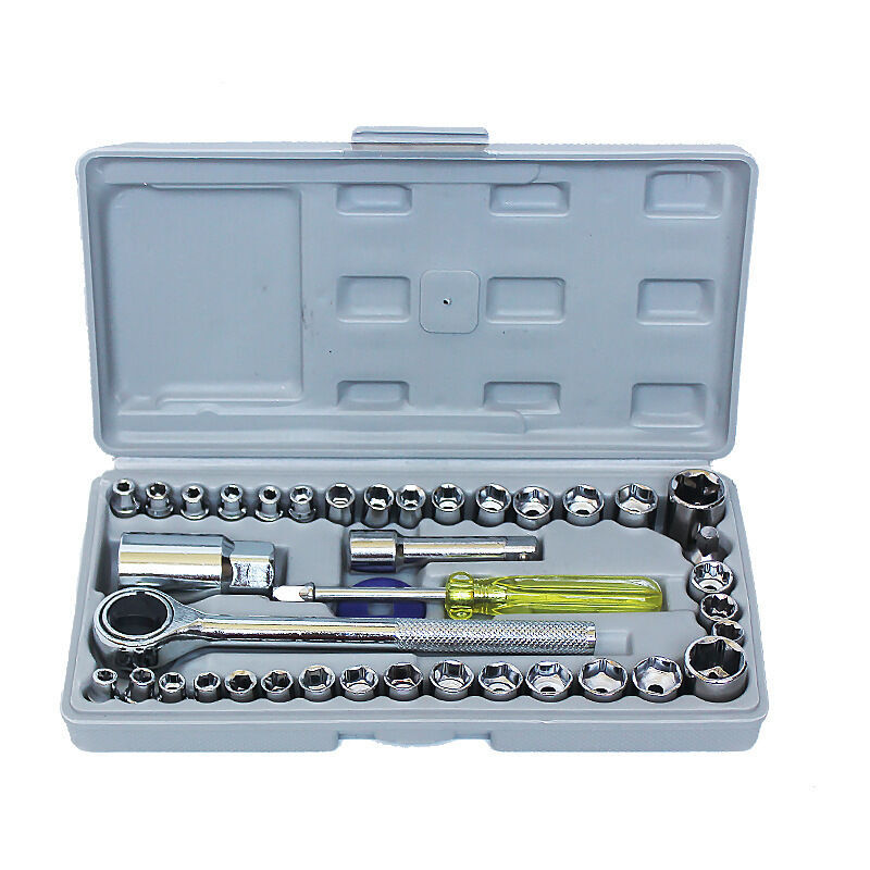 Coffret de Clés à Douille,Douilles et Coffrets 1/4'3/8', avec Clé à Cliquet Réversible Rapide, Embout de Tournevis, Barre d'Extension, 40