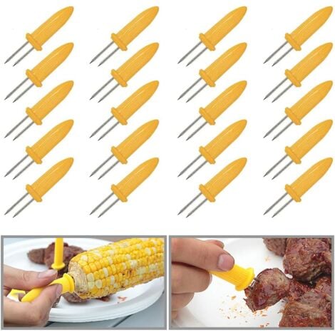 Ahlsen Corn Skewers, 20 Pack BBQ Corn Cob Skewers, Corn Cob Skewers, Yellow, Multifunctional Stainless Steel Corn Skewers for Corn, Fruit, Meat, Grilling