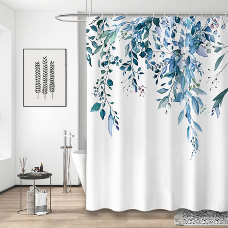 Ahlsen Cortina de Ducha de Flores con 12 Ganchos Cortina de baño de poliéster Impermeable Dobladillo Ponderado Lavable a máquina Secado rápido 150x180cm Azul
