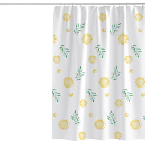 Ahlsen Cortinas de ducha de color amarillo limón para baño, tela con patrón de hojas verdes, poliéster impermeable lavable a máquina con 12 ganchos de plástico, 72 x 72 pulgadas