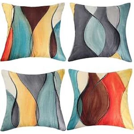 Ahlsen Coton Lin Housses de Coussin 45x45 Coloré Art Abstrait Housses de Coussin Coussins Décoratifs pour Canapé Salon Chambre Maison Coussins Déco Lot de 4