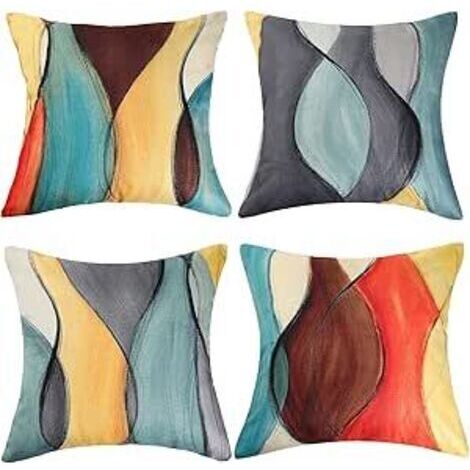 Ahlsen Coton Lin Housses de Coussin 45x45 Coloré Art Abstrait Housses de Coussin Coussins Décoratifs pour Canapé Salon Chambre Maison Coussins Déco Lot de 4