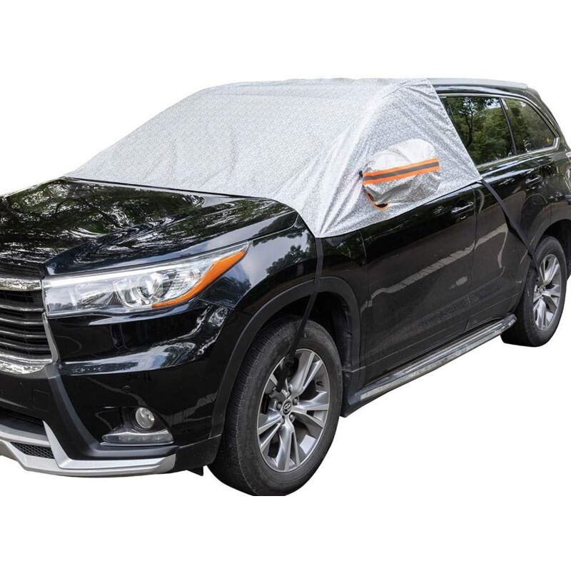 Couverture Pare-Brise Voiture, Bache Pare Brise Protection Contre la Glace, la Neige, Le Gel, Les Rayons uv, avec rétroviseurs, Convient à la Plupart