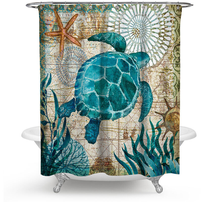 Créatif 3D Animaux Marins Rétro Motif Rideaux pour Maison Salle de Bain Douche (150x180cm,Tortue de mer) - Ahlsen
