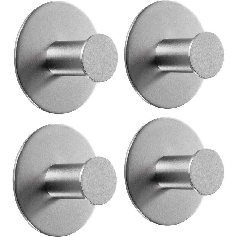 Ahlsen Crochet Adhésif Mural en Acier Inoxydable pour Fixation sans percer - pour Salle de Bain livré avec Essuie-Mains à Accrocher Argent 4 Pièces