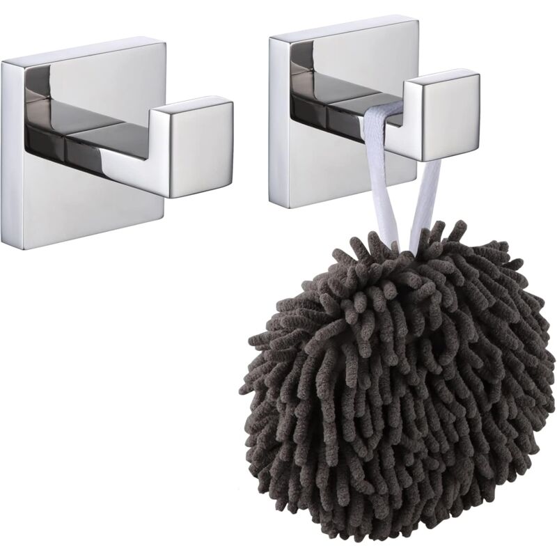 Ahlsen - Crochet mural carré pour peignoirs Pack de 2, manteaux, salle de bain, cuisine, garage, acier inoxydable , poli
