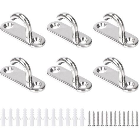 Ahlsen Crochets de Plafond M5 Crochets Ouverts Ovales Inox Murale Suspension Ancre de Plaque Œil pour Suspendre Plante Ventilateur Hamac Moustiquaire Lanterne (6pcs)