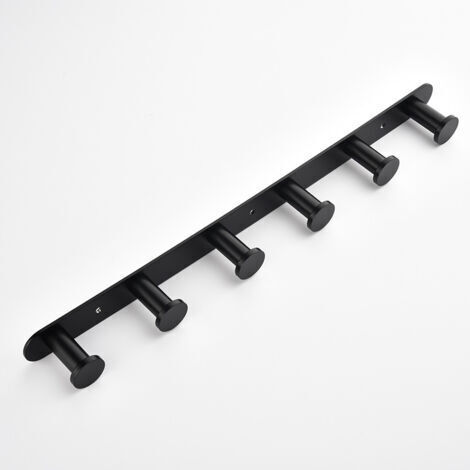 Ahlsen Crochets pour Serviettes Porte Manteau Mural Porte Manteau Salle de Bain et Cuisine, Crochet à Visser Patère Murale avec 6 Crochets, Finition Noire Mate en Acier Inoxydable