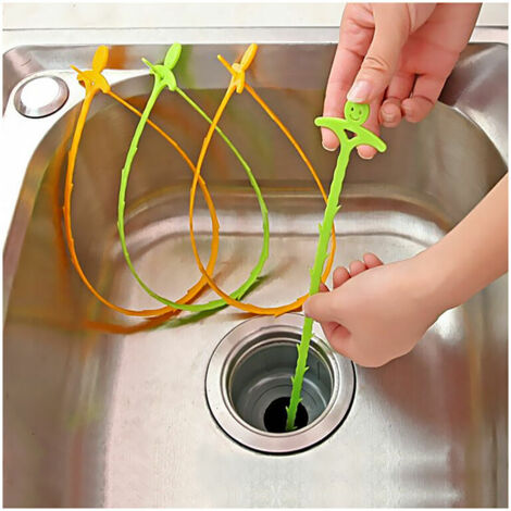 Ahlsen Desatascador de drenaje, herramienta de desobstrucción de fregadero, 50 Uds., serpientes de pelo de plástico para alcantarillado, cocina, baño, fregadero, verde, naranja