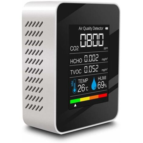 Ahlsen Détecteur de qualité de l'air Testeur multifonctionnel de CO2 avec dioxyde de carbone Valeur TVOC HCHO Quantité d'électricité Fonction d'affichage de l'humidité de la température（blanc）