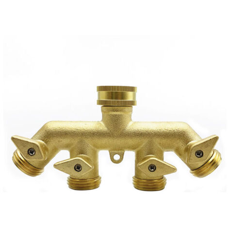 Ahlsen Divisor de manguera (4 vías) Adaptador de manguera de jardín de latón Adaptador divisor de cuatro vías Conector de grifo de válvula de bola Una pieza