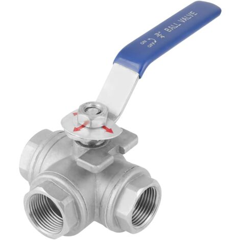 Ahlsen DN20 3/4" internal thread ball valve, stainless steel, 3-way T-ball valve with full bore for the control of liquids, oil, steam