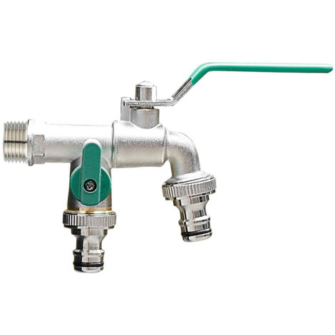 Ahlsen Doppelter Gartenhahn, Wasserhahn für den Außenbereich, Zinklegierung, Wasserhahn mit doppeltem 3/4-Zoll-Auslass und 1/2-Zoll-Einlass, rost- und frostbeständig, ideal für Gärten, Regentanks, Was