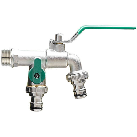 Ahlsen Double Robinet de Jardin, robinet exterieur en alliage de zinc, robinet avec double sortie 3/4" et Entrée 1/2", Résistant à la Rouille et au Gel, Idéal pour Jardins, Citernes de Pluie, Machines