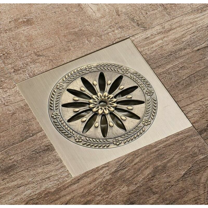 Ahlsen - Drain de Douche Carre, Laiton Drainage de Douche 10x10 Caniveau de Douche Salle de Bains Anti-Odeur Drain de Douche Antique