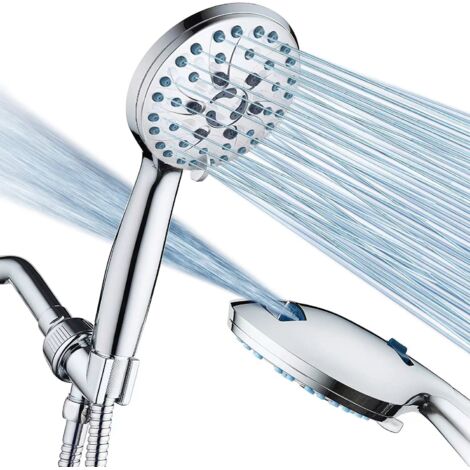 Ahlsen Ducha de mano de alta presión: boquilla antiobstrucción, dispositivo de limpieza incorporado para limpiar bañeras, azulejos y mascotas, manguera extralarga de acero inoxidable