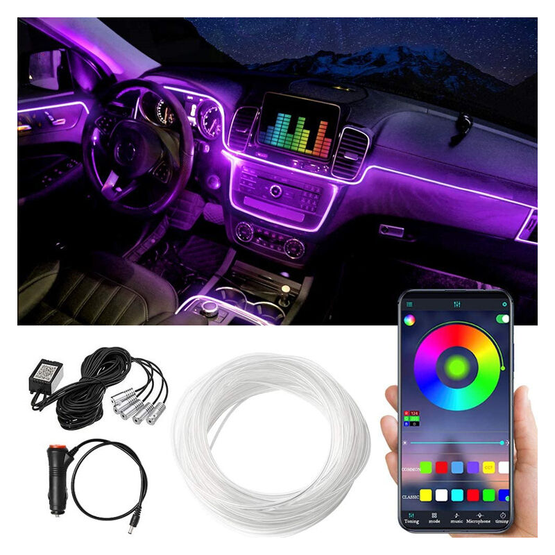 Ahlsen - clairage Intérieur de Voiture, Bande Lumineus à led de Voiture, avec contrôle d'application Bluetooth, kits d'éclairage ambiance de voiture