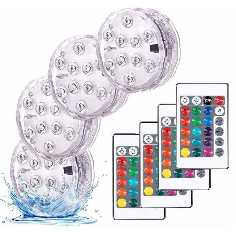 Clairage pour plan d'eau Lumières Paysage Coloré Décoratives Éclairage led Étanche Lot de 4 lampes multicolores rgb submersibles avec télécommandes,