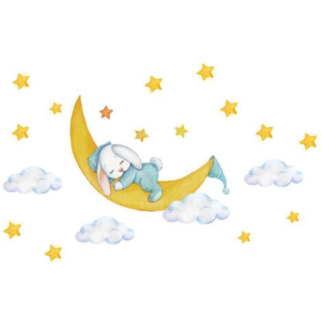 Ahlsen Ein Satz Wandaufkleber „RABBIT ON THE MOON“, dekorative Sternaufkleber, süße Träume I Wandaufkleber für das Kinderzimmer von Babys, Mädchen und Jungen