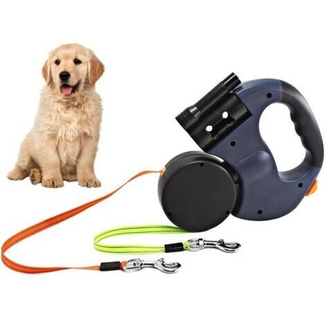Ahlsen Einziehbare Doppelleine für Hunde, 3 m lange Doppelleine für zwei Hunde, flexible Doppelleine mit rutschfestem Griff, für kleine und mittelgroße Hunde