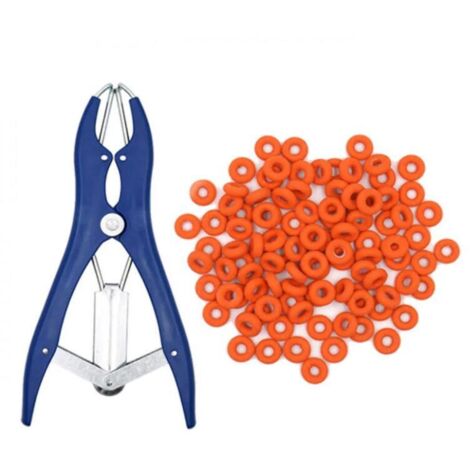Ahlsen Elastische Kastrationszange, Edelstahl, Rinder, Schwein, Schaf, Kastrationszange, Gürtel, 500 Gummiringe, 21,5 cm, Blau