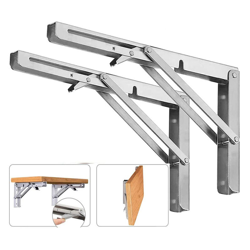 Ahlsen Équerre Pliante 400 mm, Supports d' Étagères Pliants Charge Maximale 150kg, Support Console Pliable En Acier Inoxydable, Equerre Pour Etagere