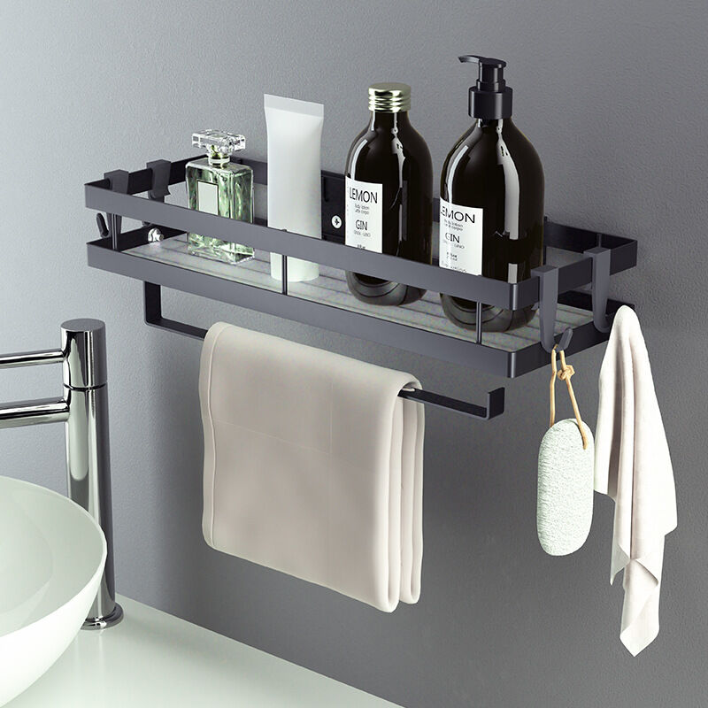 Etagere Murale Cuisine, Rangement Epices Cuisine avec 4 crochets et Porte-Rouleau de Cuisine, étagère Murale sans Percer pour Épices, Canettes, Pots,