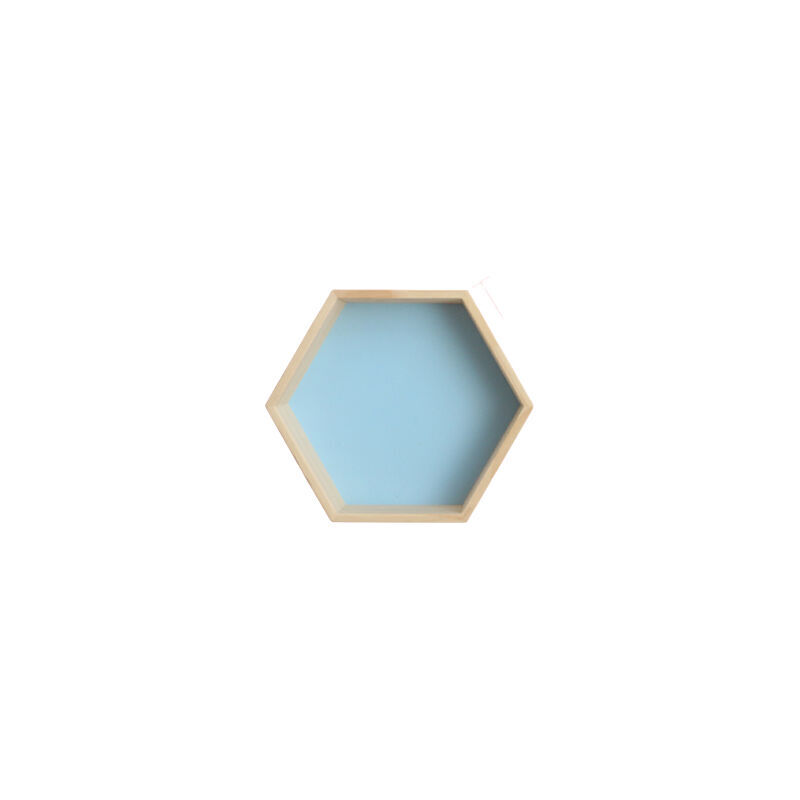 Ahlsen - tagère murale en bois massif, forme hexagonale en nid d'abeille (petite, bleue)