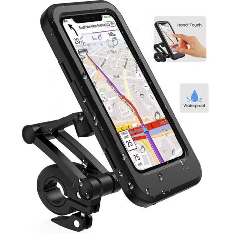 Ahlsen Fahrrad-Handyhalterung, wasserdichte Smartphone-Halterung mit Touchscreen, 360° drehbar, höhenverstellbar für bis zu 6,7 Zoll, Motorrad zu Fahrrad, Schwarz
