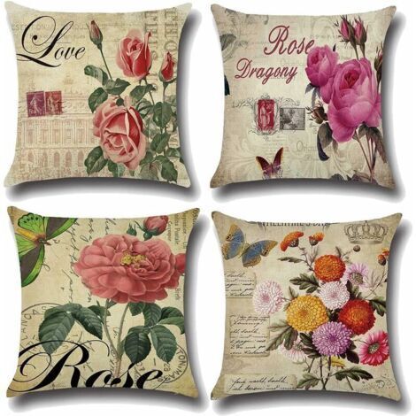 Ahlsen Flamingo-Kissenbezug mit Blätter- und Blütenbaummuster, Kissenbezug für Sofa, Wohnzimmer, Schlafzimmer, Inneneinrichtung, 45 x 45 cm, 4er-Set