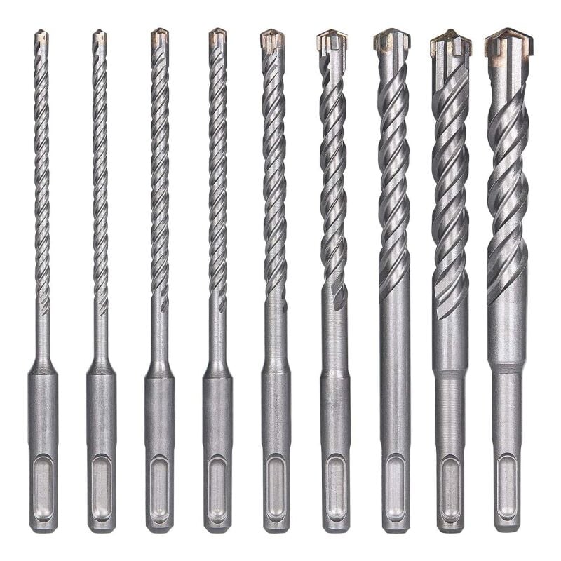 Forets à Béton, 9PCS (5 mm 16x160 mm) Foret Carrelage, à Percussion Électrique SDS-Plus pour Perforateur, Forets Transversaux, Brique, Pierre,