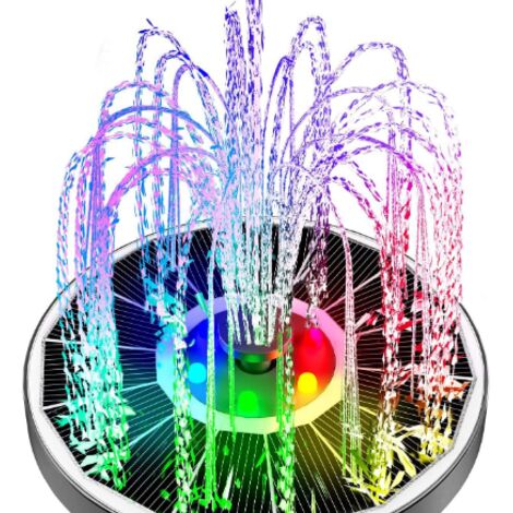 Ahlsen Fuente solar de 3,5 W, 7 LED de colores, bomba de fuente solar flotante para exteriores, estanque solar con 6 boquillas para baño de pájaros, estanque, piscina, fuente de jardín, decoración de 