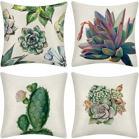 Ahlsen Funda de cojín 45x45 cm Fundas de cojín Funda de almohada Sofá Coche Funda de cojín cuadrada Decoración de la cama del hogar Juego de 4 (Cactus)