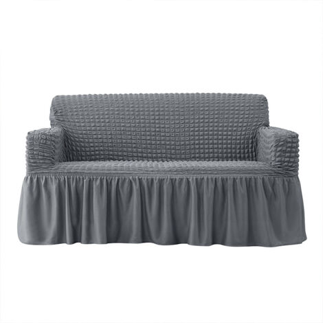Ahlsen Funda de sofá de 1 pieza (140-185 cm para sofá de 2 plazas), funda de sofá fácil de instalar, protector de sofá elástico duradero con falda de estilo campestre (2 plazas, gris)