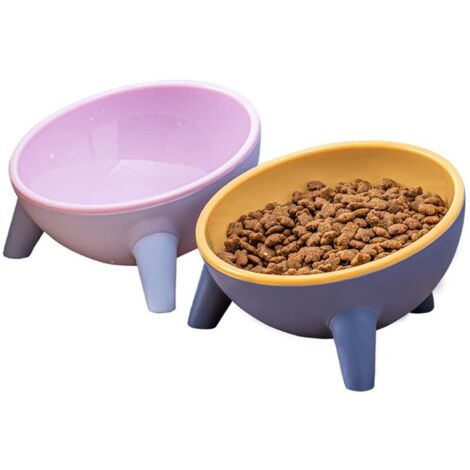 Ahlsen Gamelle Chat Surélevée pour,Gamelle pour Chat avec Angle d'inclinaison de 15°,Fournir de la Nourriture et de l'eau aux Chats et aux Chiots (Rose+Jaune)