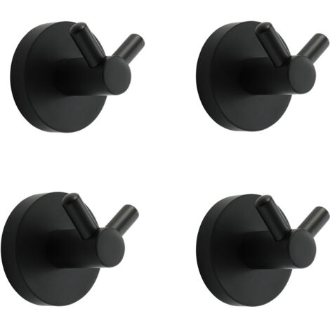 Ahlsen Gancho de pared de acero inoxidable negro, doble redondo, perchero de pared, perchero con montaje de tornillo, perchero para cocina, sala de estar, oficina, perchero de pared, paquete de 4