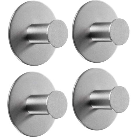 Ahlsen Ganchos de Pared Autoadhesivos de Acero Inoxidable para Fijar Sin Taladrar - Baño - Incluye Toallas para Colgar - Plata - Paquete de 4