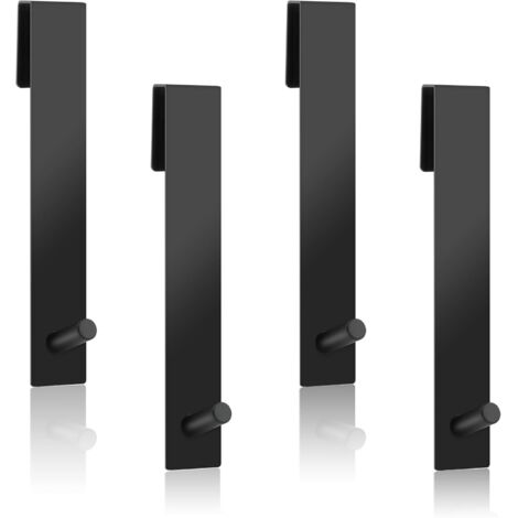 Ahlsen Ganchos para pared de ducha, 4 ganchos de ducha de acero inoxidable, ganchos para puerta de baño sin taladrar, soporte para toallas de baño para puerta de ducha sin marco (negro)